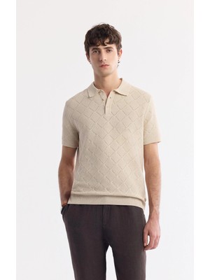 AVVA Erkek Bej Polo Yaka Pamuklu Triko Regular Fit T-Shirt A51Y5040