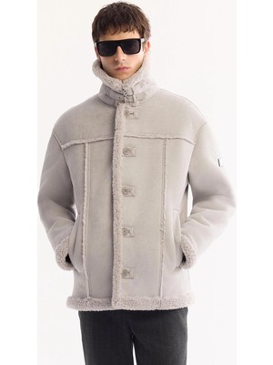 AVVA Erkek Gri Kürklü Yaka Napa Comfort Fit Mont A52Y6055