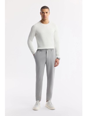 AVVA Erkek Gri Yan Cepli Beli Lastikli Bi-Stretch Teknik Kumaş Comfort Slim Fit Pantolon A51Y3201