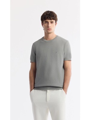 AVVA Erkek Gri Bisiklet Yaka Viskon Karışımlı Triko Regular Fit T-Shirt B005119