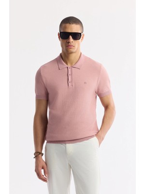 AVVA Erkek Pembe Polo Yaka Viskon Karışımlı Basic Triko Regular Fit T-Shirt B005120