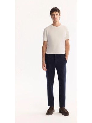 AVVA Erkek Lacivert Viskon Karışımlı Kolay Ütülenen Çizgili Slim Fit Pantolon A52Y3006