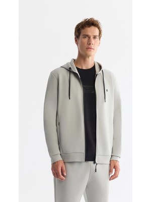 AVVA Erkek Gri Kapüşonlu İnterlok Kumaş Fermuarlı Basic Regular Fit Sweatshirt B001102