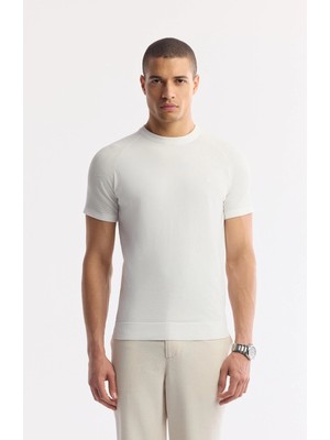 AVVA Erkek Ekru Bisiklet Yaka Rayon Triko Regular Fit T-Shirt A51Y5005