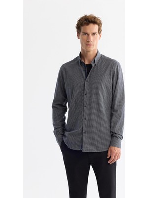 AVVA Erkek Lacivert Düğmeli Yaka %100 Pamuk Flanel Slim Fit Gömlek A42Y2002