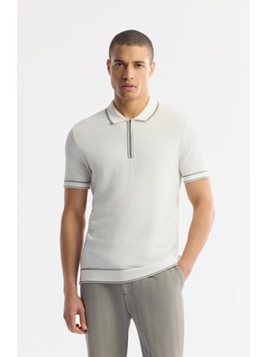 AVVA Erkek Ekru Polo Yaka Dokulu Rayon Triko Regular Fit T-Shirt A51Y5165
