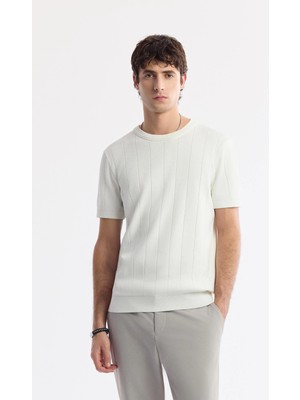 AVVA Erkek Ekru Bisiklet Yaka Triko Regular Fit T-Shirt A51Y5023