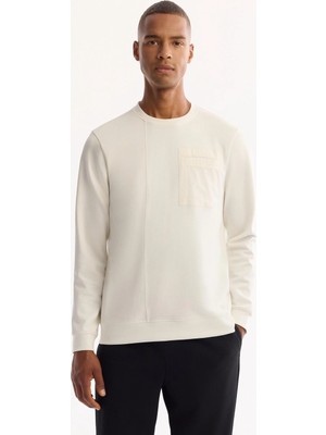 AVVA Erkek Ekru Bisiklet Yaka Pamuklu Bi-Stretch Regular Fit Sweatshirt A52Y1235