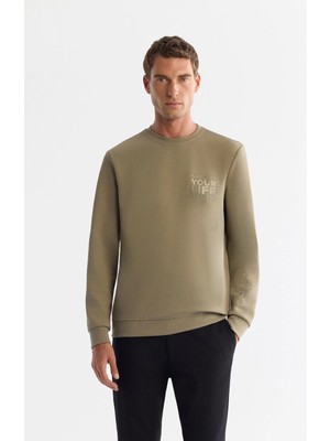 AVVA Erkek Vizon Bisiklet Yaka Pamuklu Baskılı Elastan Regular Fit Sweatshirt A42Y1206