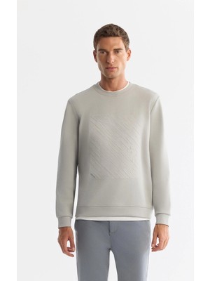 AVVA Erkek Gri Bisiklet Yaka Pamuklu Baskılı Elastan Regular Fit Sweatshirt A42Y1243