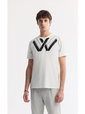 AVVA Erkek Beyaz Bisiklet Yaka Baskılı Teknik Kumaş Regular Fit T-Shirt A51Y1068