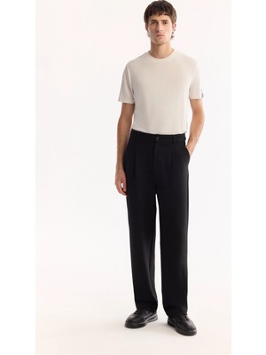 AVVA Erkek Siyah Klasik Bel Bi-Stretch Kolay Ütülenen Baggy Fit Pantolon A52Y3042