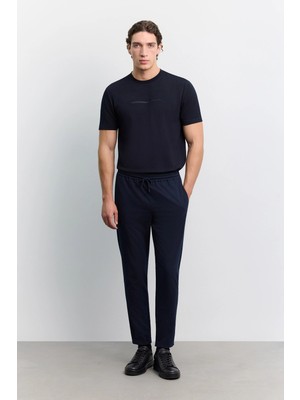 AVVA Erkek Lacivert Beli Lastikli Bağcıklı Duble Paça Jogger Relaxed Fit Pantolon E003000