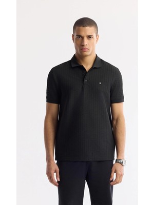AVVA Erkek Siyah Polo Yaka Jakarlı Elastan Regular Fit T-Shirt A51Y1121