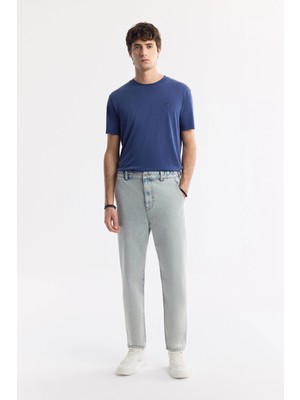 AVVA Erkek Mavi Klasik Bel %100 Pamuk Eskitme Yıkamalı Oslo Carrot Fit Jean Pantolon A51Y3550