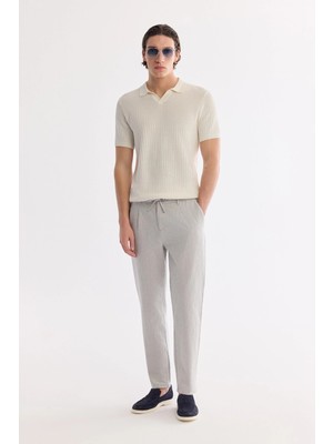 AVVA Erkek Gri Beli Bağcıklı Keten Karışımlı Chino Relaxed Fit Pantolon B003036