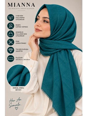 Mianna Pamuk Eşarp Turkuaz – 100X100 cm – Başta Kayma Yapmaz – 4 Mevsim Kullanım