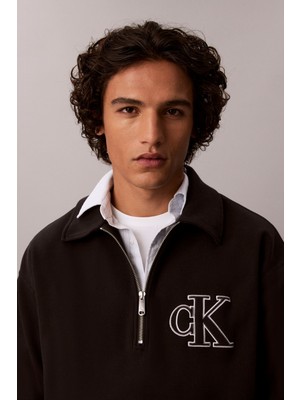 Calvin Klein Double Knıt Rıb Zıp Polo Sweatsh