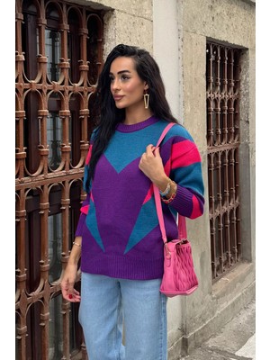 Gülseli Kadın Retro Seksenler Esintili Desenli Triko Kazak (36-44 Beden Uyumludur) P-00023200
