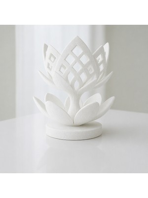 Bezos 3D Baskı Lotus Çiçeği Mumluk - Dekoratif Tealight Mumluk-Beyaz