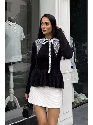Gülseli Kadın Yaka Fularlı Triko Bluz P-00023158