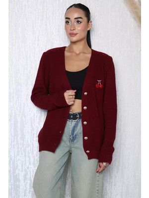 Gülseli Yaka Nakışlı Triko Hırka P-00023151