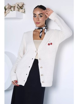 Gülseli Yaka Nakışlı Triko Hırka P-00023151