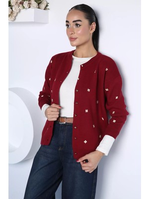 Gülseli Nakışlı Triko Hırka P-00023150