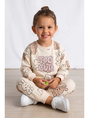 Minipomes Kız Bebek Too Cute Tedy Eşofman Takım Bej