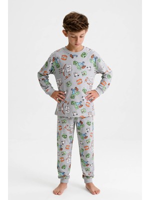 Minipomes Cartoon Print Pamuklu Çocuk Pijama Takım Yeşil