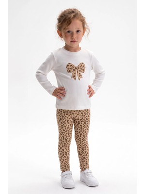 Minipomes Kız Çocuk Leopard Fine Ribana Takım Krem