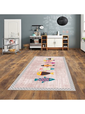 West Home Yıkanabilir Dijital Baskılı Mutfak Halısı Pudra Renk 80 x 150 cm Kaymaz Taban