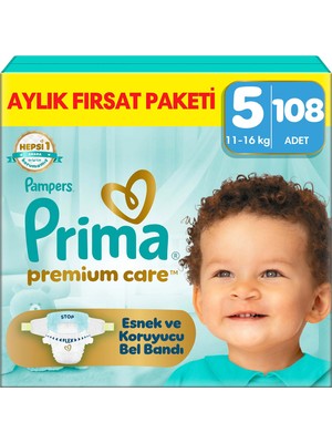 Prima Bebek Bezi Premium Care 5 Numara 108 Adet Aylık Fırsat Paketi
