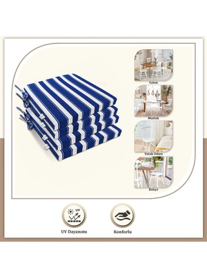 Monolisse Stripe 4'lü Fermuarlı Bağcıklı Sandalye Minderi Mavi  40 x 40 cm