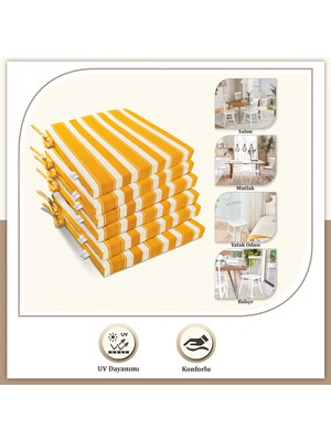 Monolisse Stripe 6'lı Fermuarlı Bağcıklı Sandalye Minderi Sarı 40 x 40 cm