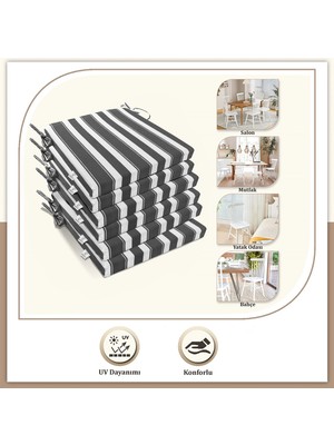 Monolisse Stripe 6'lı Fermuarlı Bağcıklı Sandalye Minderi Gri 40 x 40 cm