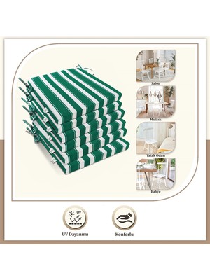 Monolisse Stripe 6'lı Fermuarlı Bağcıklı Sandalye Minderi Yeşil 40 x 40 cm