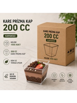 Antpap Ambalaj 200 cc Kare Prizma Kap 1000 Adet – Şeffaf Plastik Kap