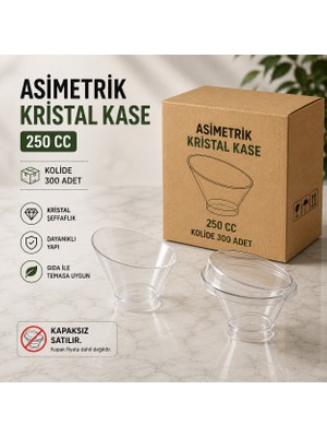 Antpap Ambalaj Asimetrik Kristal Kase 250 cc 300 Adet – Şeffaf Plastik Servis Kasesi