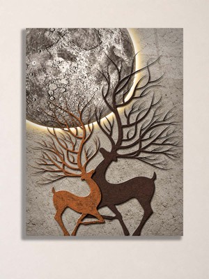 North Whiskers Geyik ve Ay Temalı Metal Tablo - Rustik Duvar Dekoru, Metal Poster Wall Art