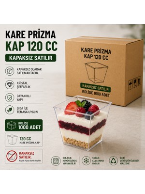 Antpap Ambalaj 120 cc Kare Prizma Kap 1000 Adet – Şeffaf Plastik Kap