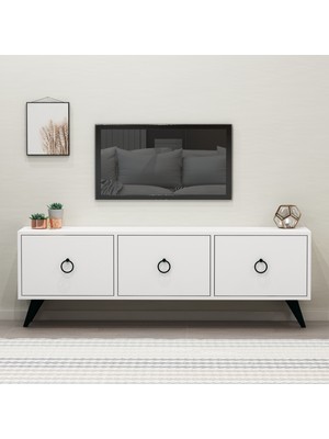 Givayo Mobilya Perla Beyaz TV Ünitesi Modern Tasarım 150 cm Genişlik 33 cm Derinlik Suntalam Malzeme