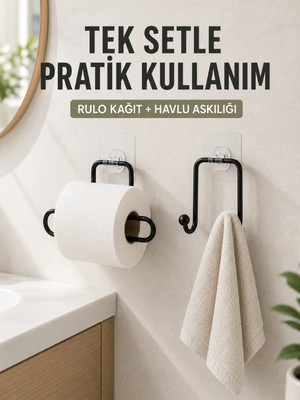 Epilons Banyo ve Mutfak Için Yapışkanlı Havlu Askılığı ve Rulo Kağıt Tutucu Set