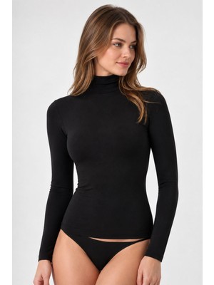 Gd Goldoremi Kadın Siyah Balıkçı Yaka Uzun Kol Penye Body