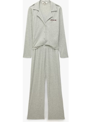 Koton Rahat Kalıp Uzun Kollu Düğmeli Gömlek Yaka Kaşkorse Pijama Takımı