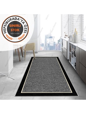 West Home Dijital Baskı Modern Yıkanabilir Kaymaz Taban  Salon Halısı Mutfak Halısı Yolluk Halı 60 x 100 cm Gri Renkli Polyester