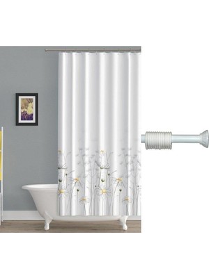 Prado Daisy Banyo Perdesi + Askı Beyaz 180x200 cm Suya Dayanıklı Modern Tasarım