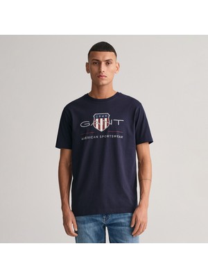 Gant Erkek Lacivert Regular Fit Bisiklet Yaka Logolu T-Shirt