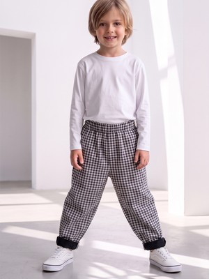 Catz Kids Erkek Çocuk Havuç Kesim Pantolon Siyah Beyaz Pötikare