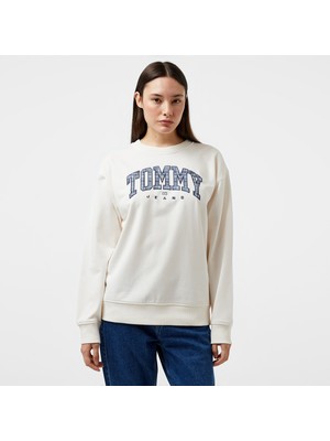 Tommy Hilfiger Jeans Prep Explorer Crew Kadın Beyaz Sweatshirt